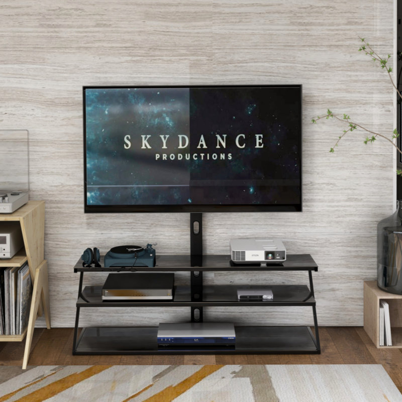 Height Adjustable Universal Swivel Glass Floor Media Storage Stand