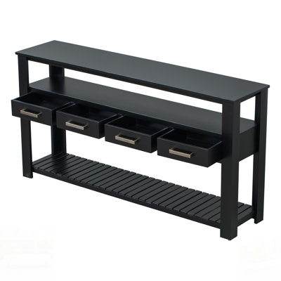 Large Entryway Table With 4 Drawers, 3-Tier Open Shelves, Metal Handles, Versatile Hallway Sofa Table For Living Room, Bedroom, Foyer, And Kitchen