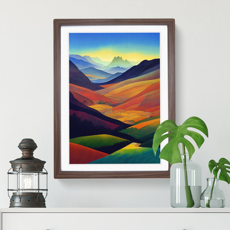 Meadow Landscape Watercolour No.4 - Framed Print, 34cm H x 25cm W x 2cm D, Walnut