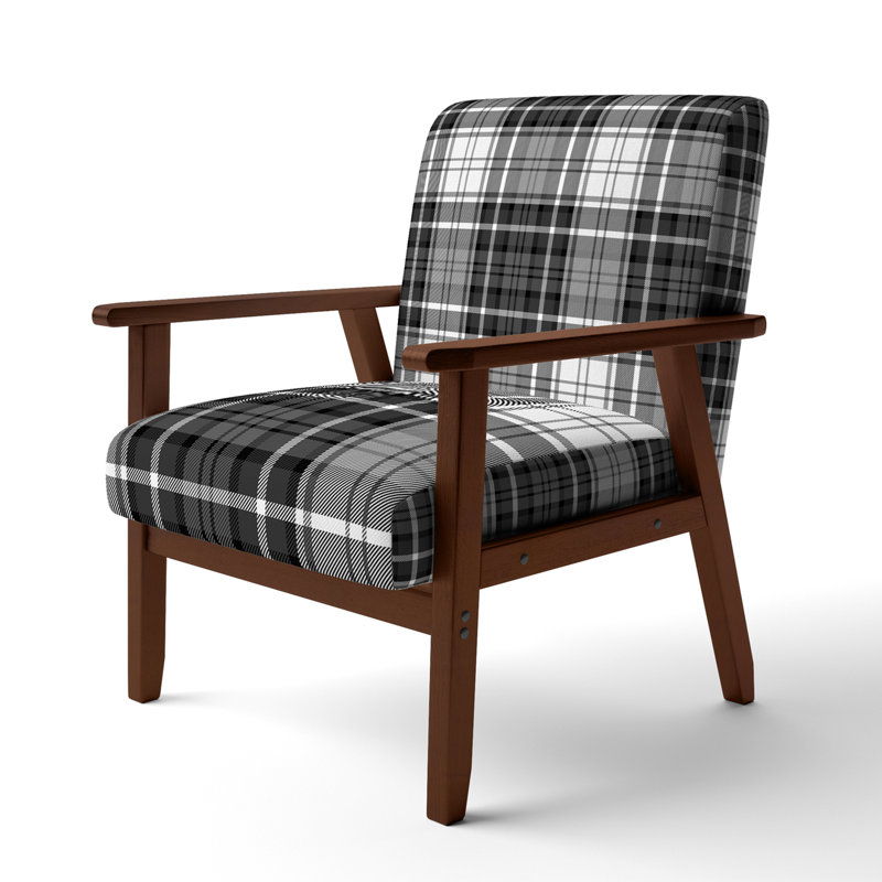 Fauteuil d'appoint rembourré à motif tartan vert et orange Fetullah, Noir / Blanc / Gris, Brun