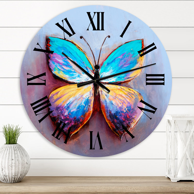 Portrait de papillon en multicolore V - horloge murale moderne, Petit