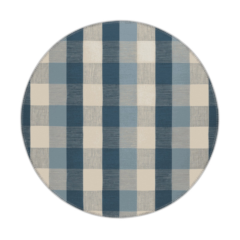 Tapis d'intérieur et d'extérieur à carreaux bleu, Rond 5 pi