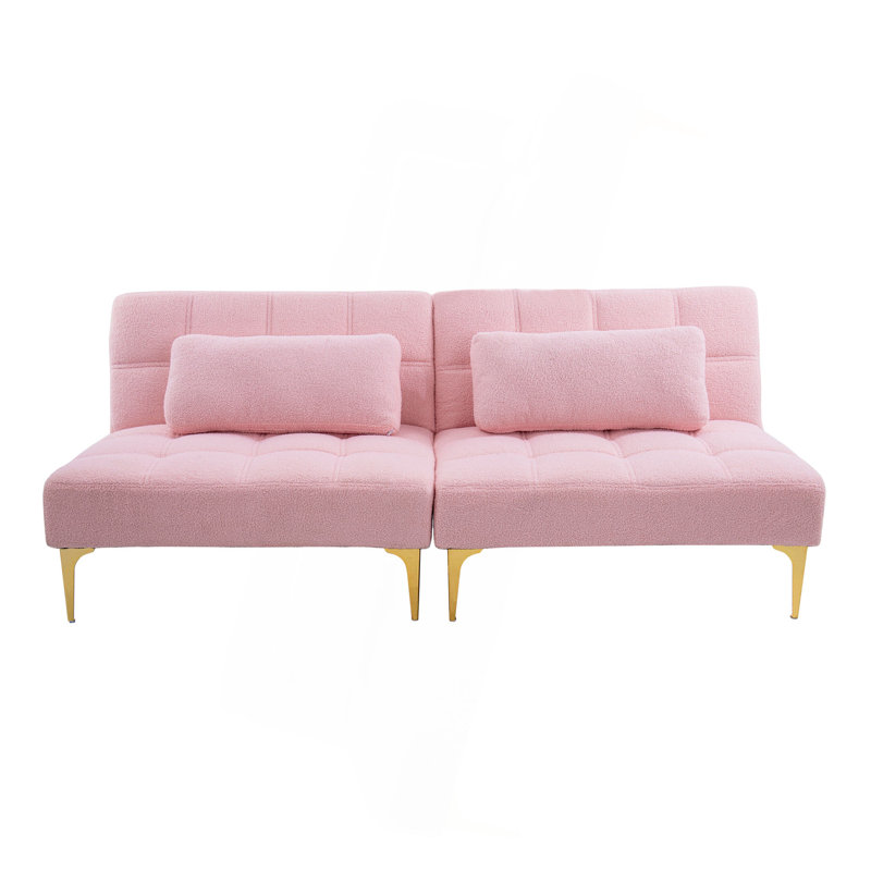 Tissu convertible futon avec pieds en métal, Rose