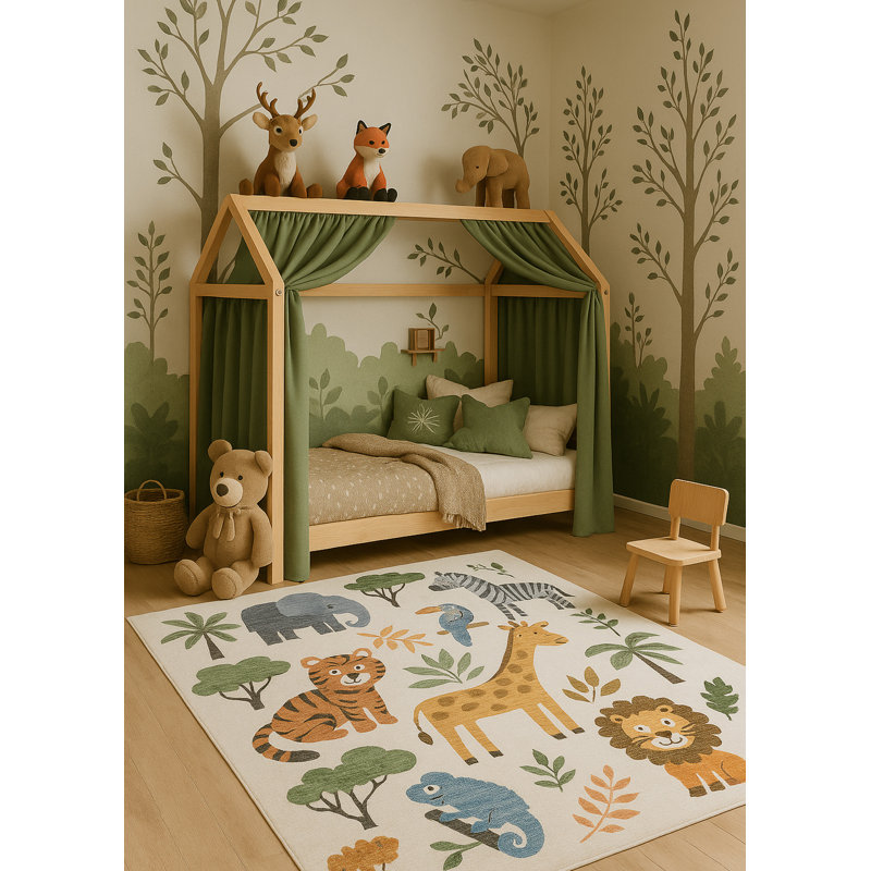 Rectangle Juha Area Rug with Non-Slip Backing, Rectangle 6'7" x 9'6"