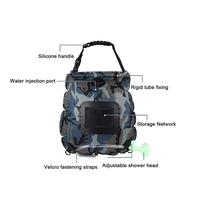 Sac de douche solaire 5 gallons / 20 L avec pomme de douche