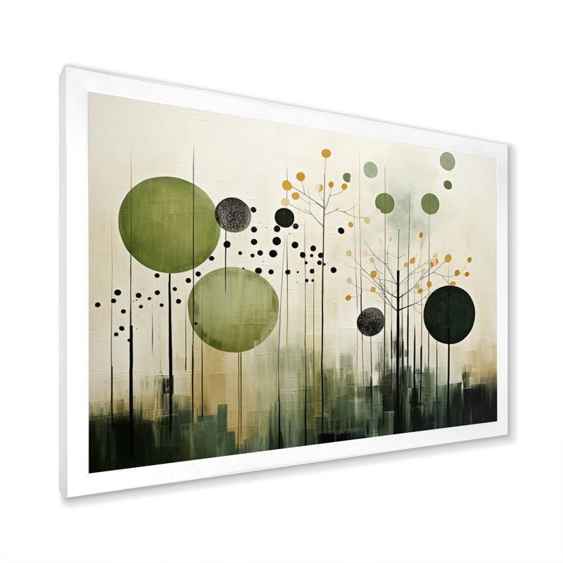 Vert, beige, scandinave moderne scandinave I - art mural moderne-scandinave, H 30 po x l 40 po x P 1,5 po, Cadre simple blanc