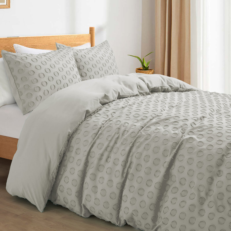 Ensemble de housse de couette Maresca, Cercle gris clair, Housse de couette grand et 2 taies d'oreiller stan