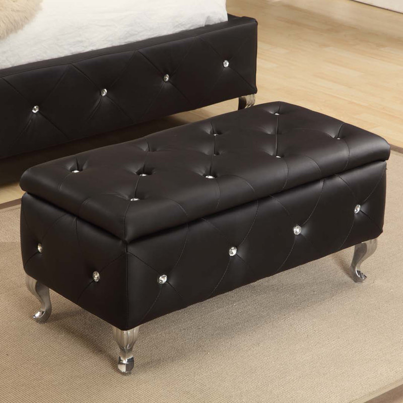 Banc de rangement rembourré Zain, Noir