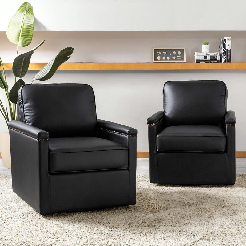 Fauteuil pivotant en cuir 2 pièces Boedy, Noir