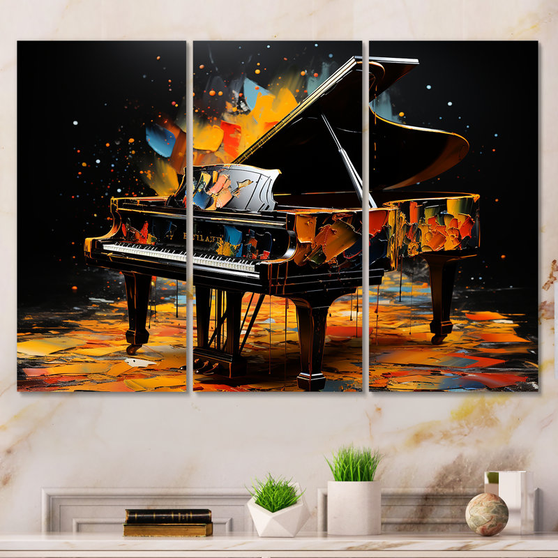 Orange graphite piano sérénade - Piano, art mural, Toile tendue, H 28 po x l 36 po x P 1 po
