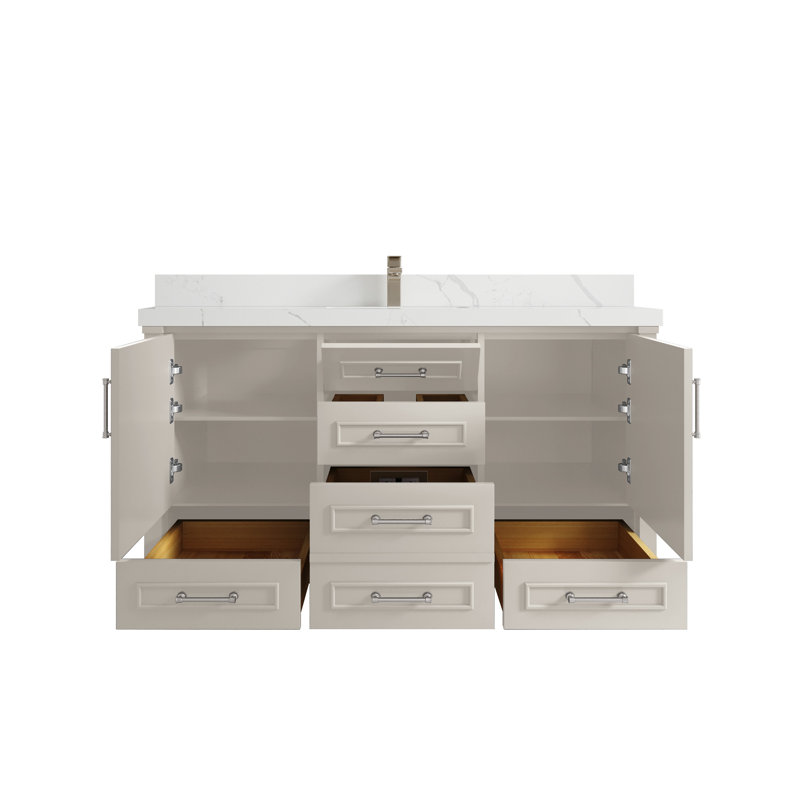Meuble-lavabo simple 60 po avec plateau Aberdeen, Calacatta Laza