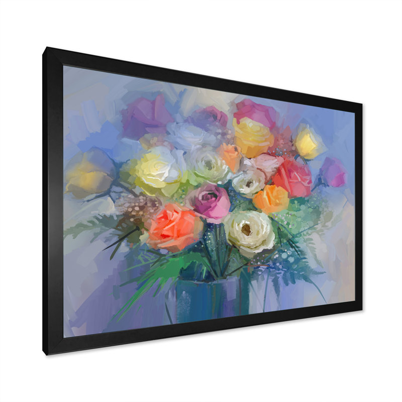 «Grunge Pastel Flower Bouquet», reproduction sur toile flottante, H 8 po x l 12 po x P 1 po, Cadre noir