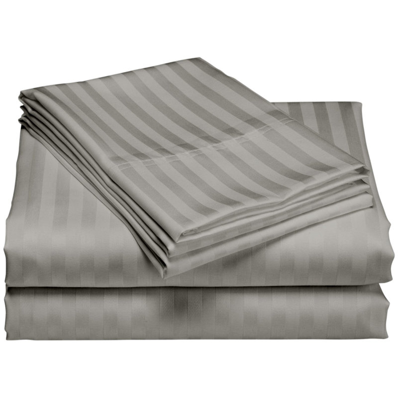 Egyptian Cotton Sateen Striped Sheet Set, Aqua, Queen Sheet Set with 2 Pillowcases