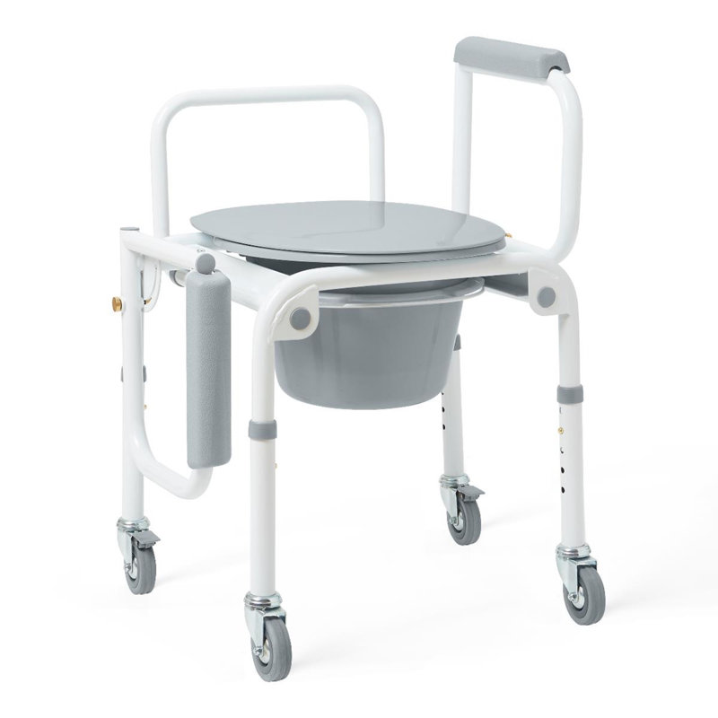 Steel Drop-arm Wheeled Commode, 300lb. Weight Capacity