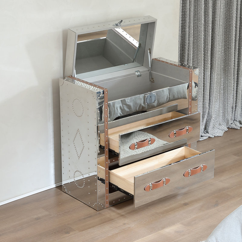 Commode 2 tiroirs avec miroir Kuebler, Argent