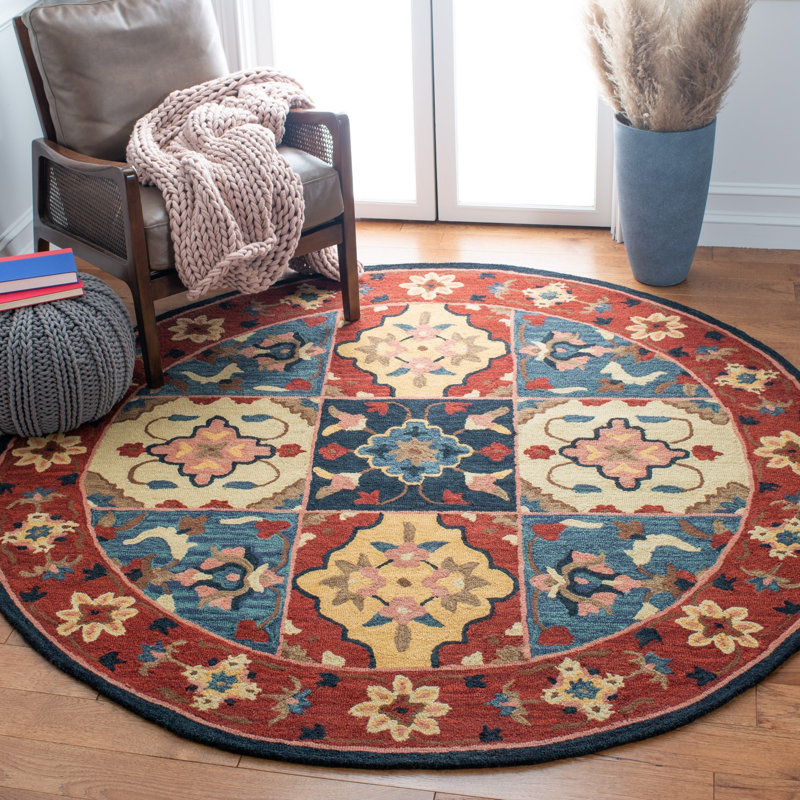 Hand Tufted Wool/Cotton/Latex Oriental Rug in Red/Gold, Round 7'