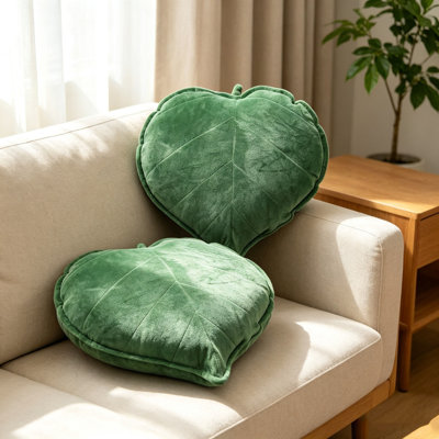 Dark Green 2 Pcs Heart Leaf Throw Pillows 3D Shaped for Couch 16 x 16 in