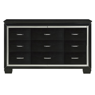Mobilier de chambre à coucher en bois avec finition texturée et audacieuse 9 tiroirs