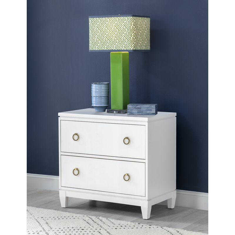 Summerland 30" Wide Pure White Gold Ring Pull Night Stand, White