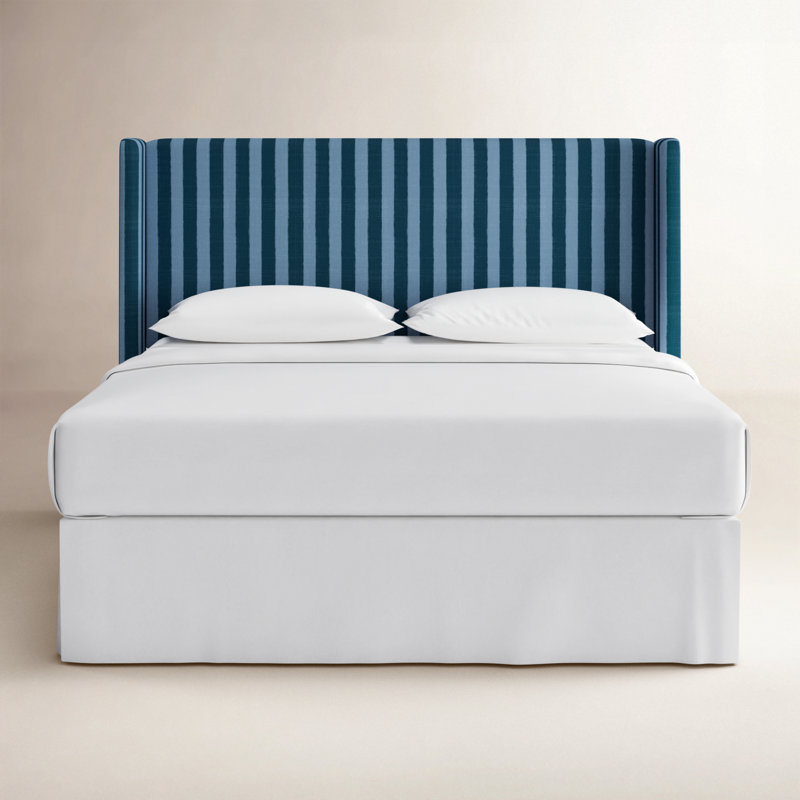 Tête de lit tapissier à oreilles Stickland, Très grand, Brush Canopy Tonal Blue Oga