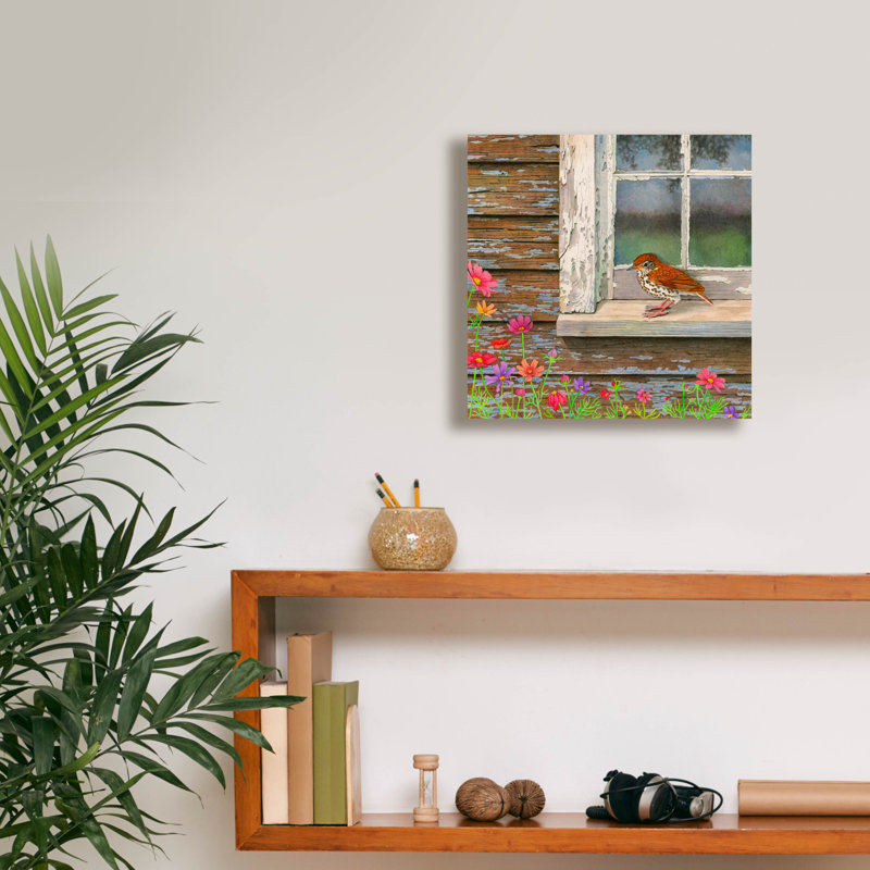  «Woodthrush At The Window» par Marvindale, art mural sur toile, 12 po x 12 po, H 12 po x l 12 po