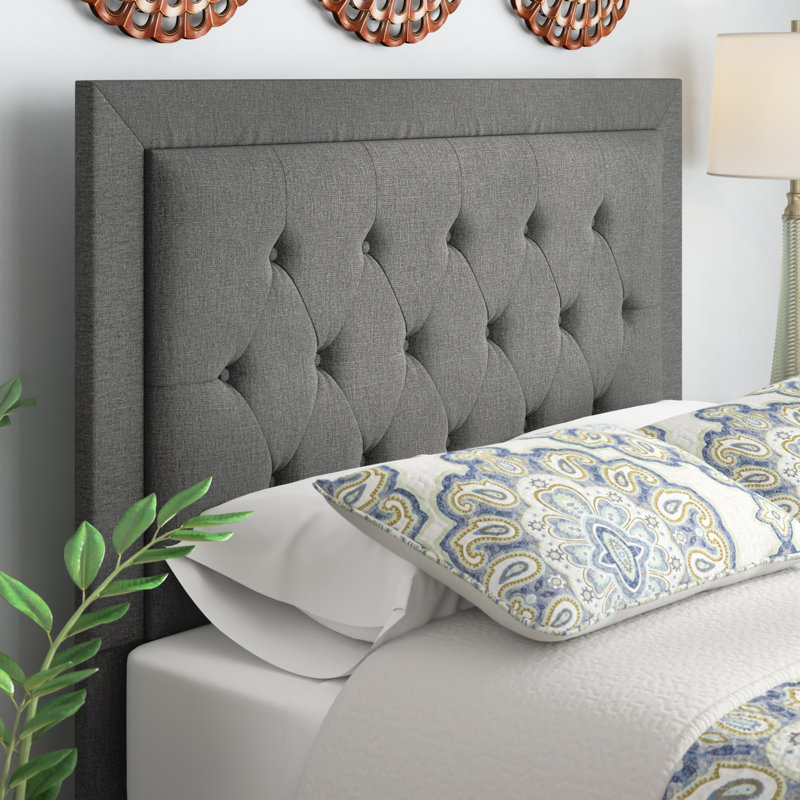 Birute Upholstered Linen Panel Headboard, Full / Queen, Charcoal