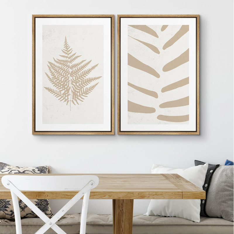 «Mid-Century Semi-Circle Polygons Varietys», 2 pièces sur toile, Encadré naturel, H 16 po x l 24 po