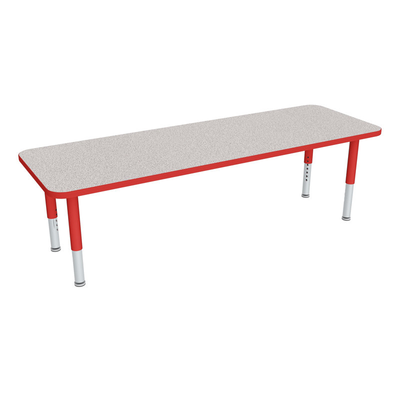Table d'activités préscolaire rectangulaire à hauteur réglable avec roulettes, Gris nebula, L 72 po x l 24 po, Rouge