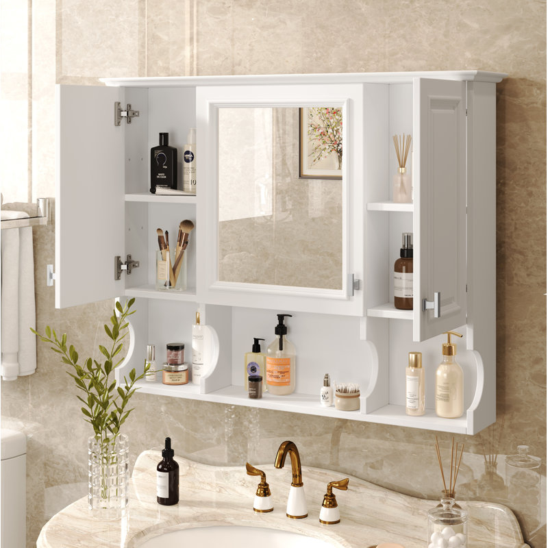 Armoire à pharmacie murale pour salle de bain, armoire de salle de bain moderne avec miroir, armoire à miroir avec tablettes ouvertes,