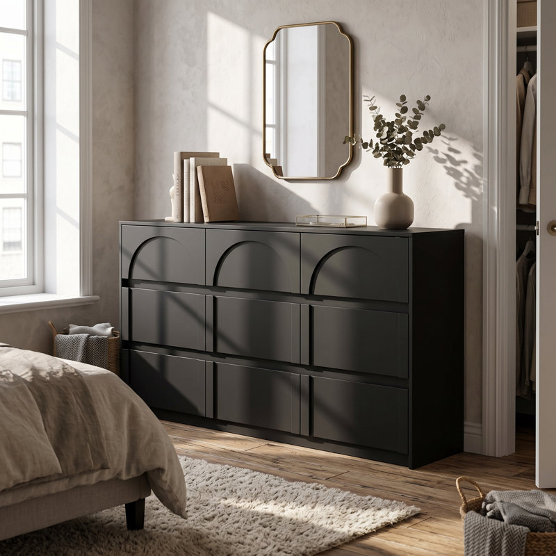 Sallye 63'' Wide 9-Drawer Dresser, Black