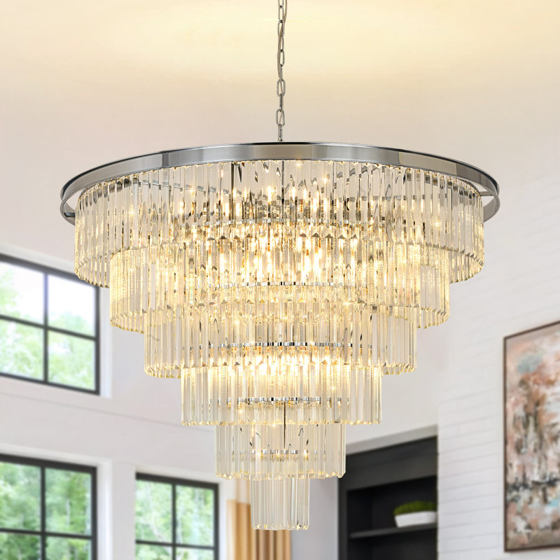 Lustre en cristal Makinlee, H 30,31 po x l 39,37 po x P 39,37 po, 22 lumières, Chrome chrome