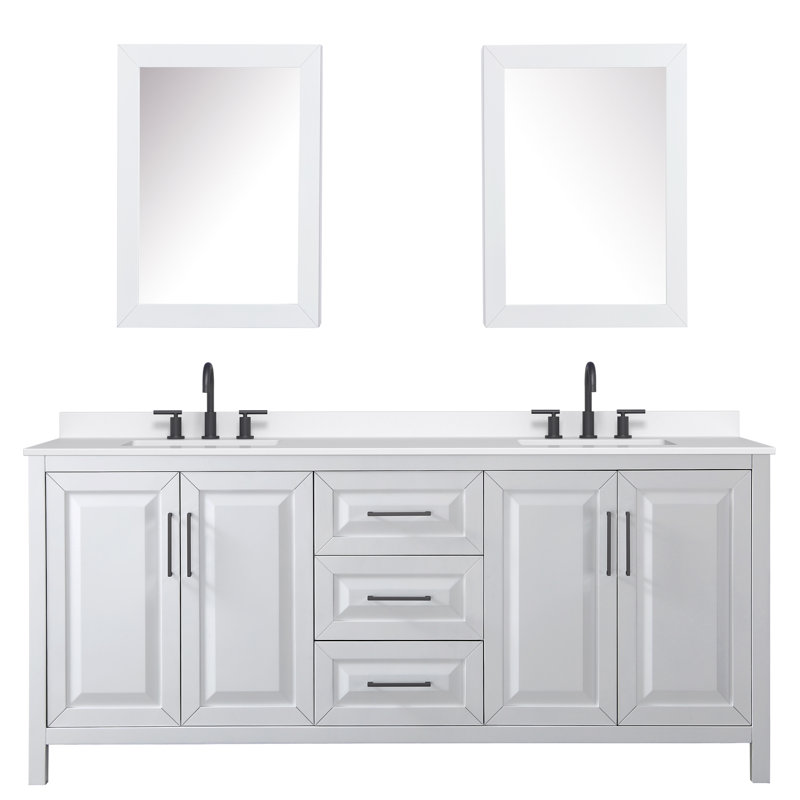 Daria 80 in. with Mirror Vanity, Giotto Quartz, White, Matte Black