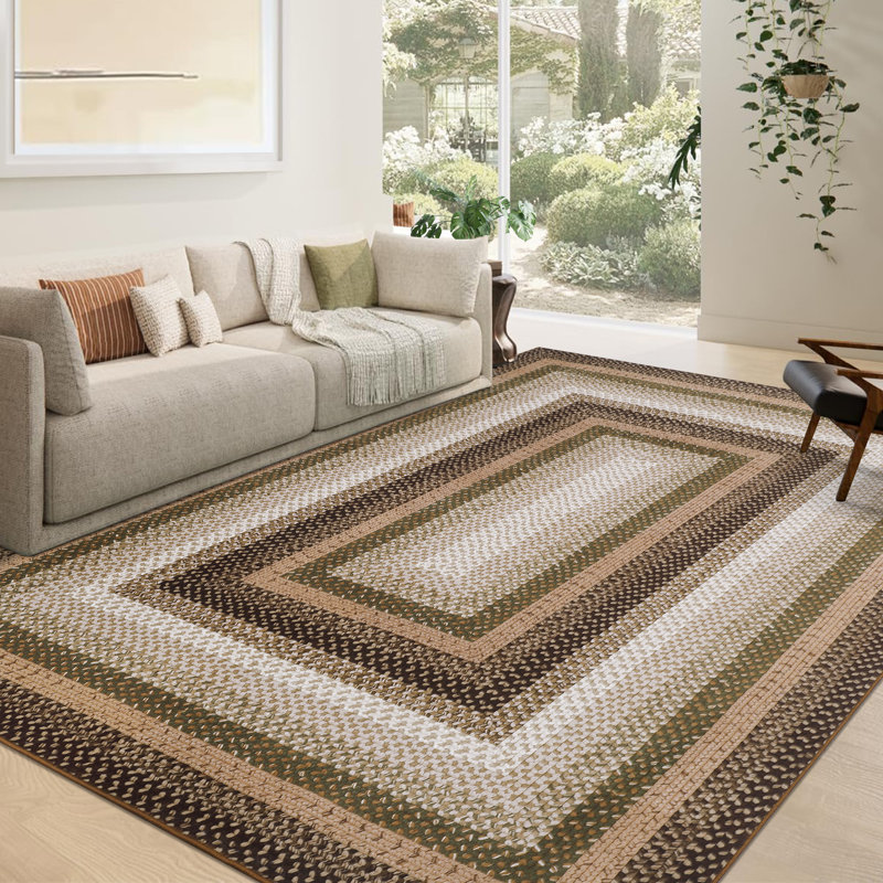 Machine Washable Rug for Living Room Braided Print Non-Slip Area Rug Stain Resistant Carpet for Dining Room Bedroom Nursery Office