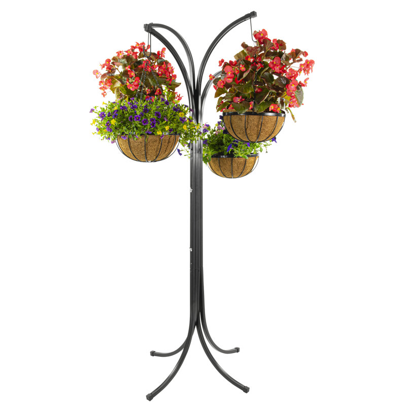 Black Metal 4-Arm Tree with Hanging Baskets