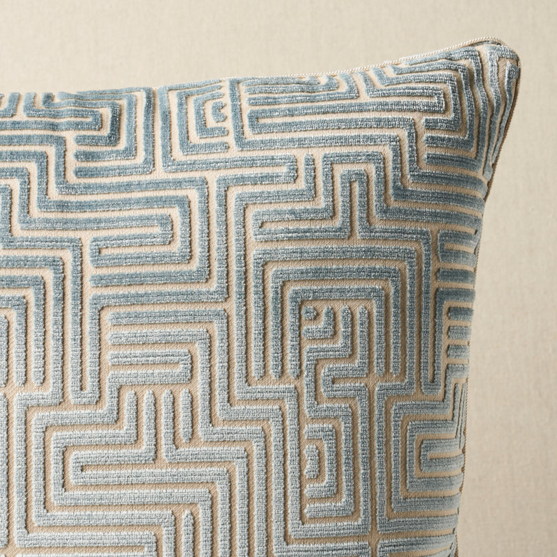 Lisboa Velvet Pillow, Blue Geometric, 18" H x 18" W