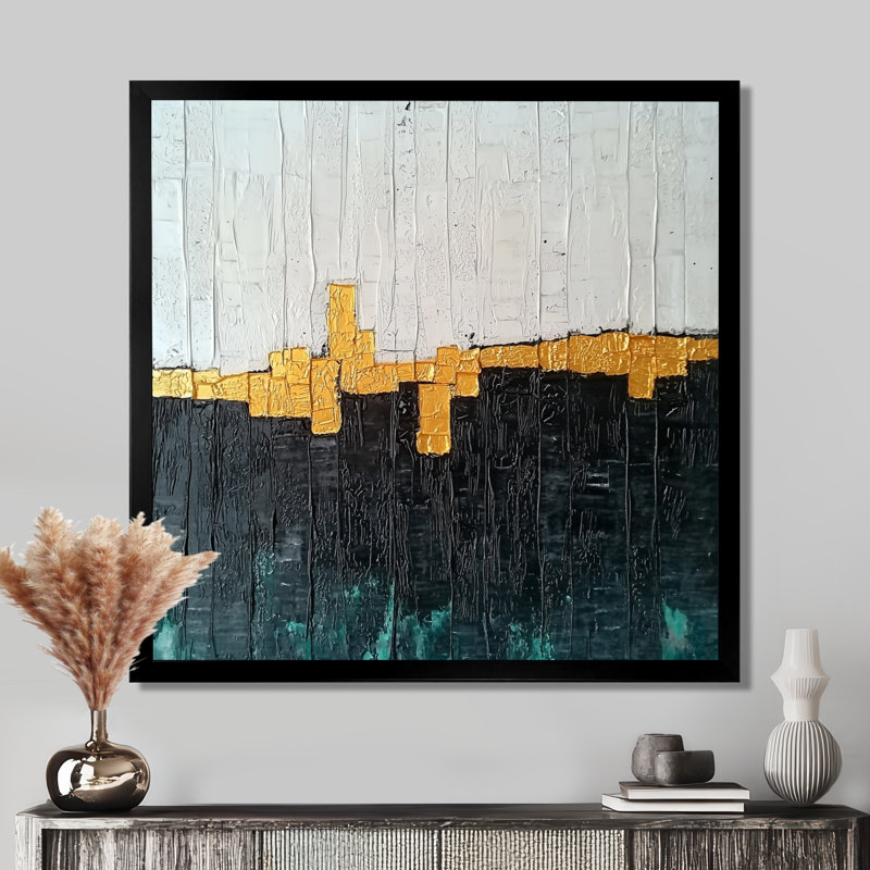 «Gold and White Labyrinth Cubism Veil II - Abstract Cubism», reproduction sur toile, Noir, H 16 po x l 16 po