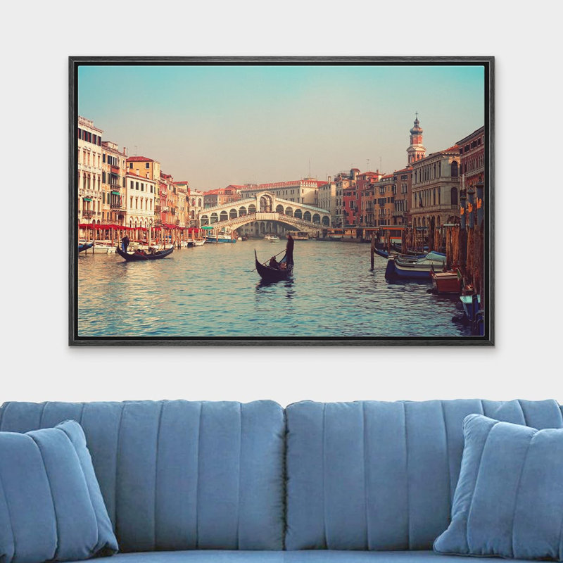 Architecture, pont du Rialto et gondoles à Venise, H 24 po x l 36 po x P 1,5 po, Cadre noir