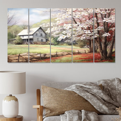 Cornouiller blanc à la ferme III - 5 pièces, reproduction sur toile tendue