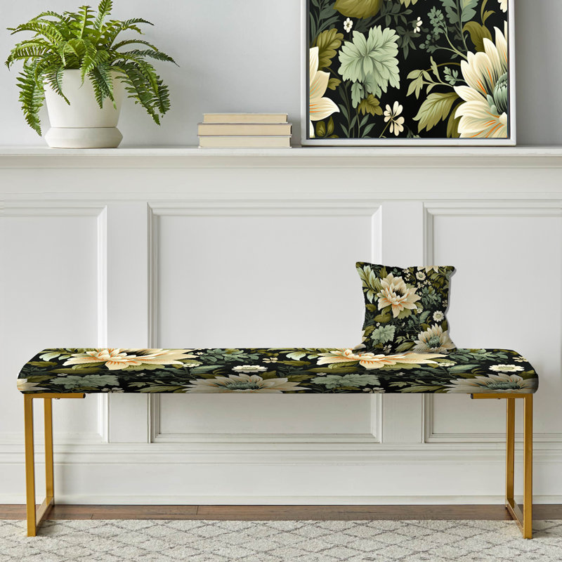 Banc rembourré or, Green Ornate Damask Peonies Opulence