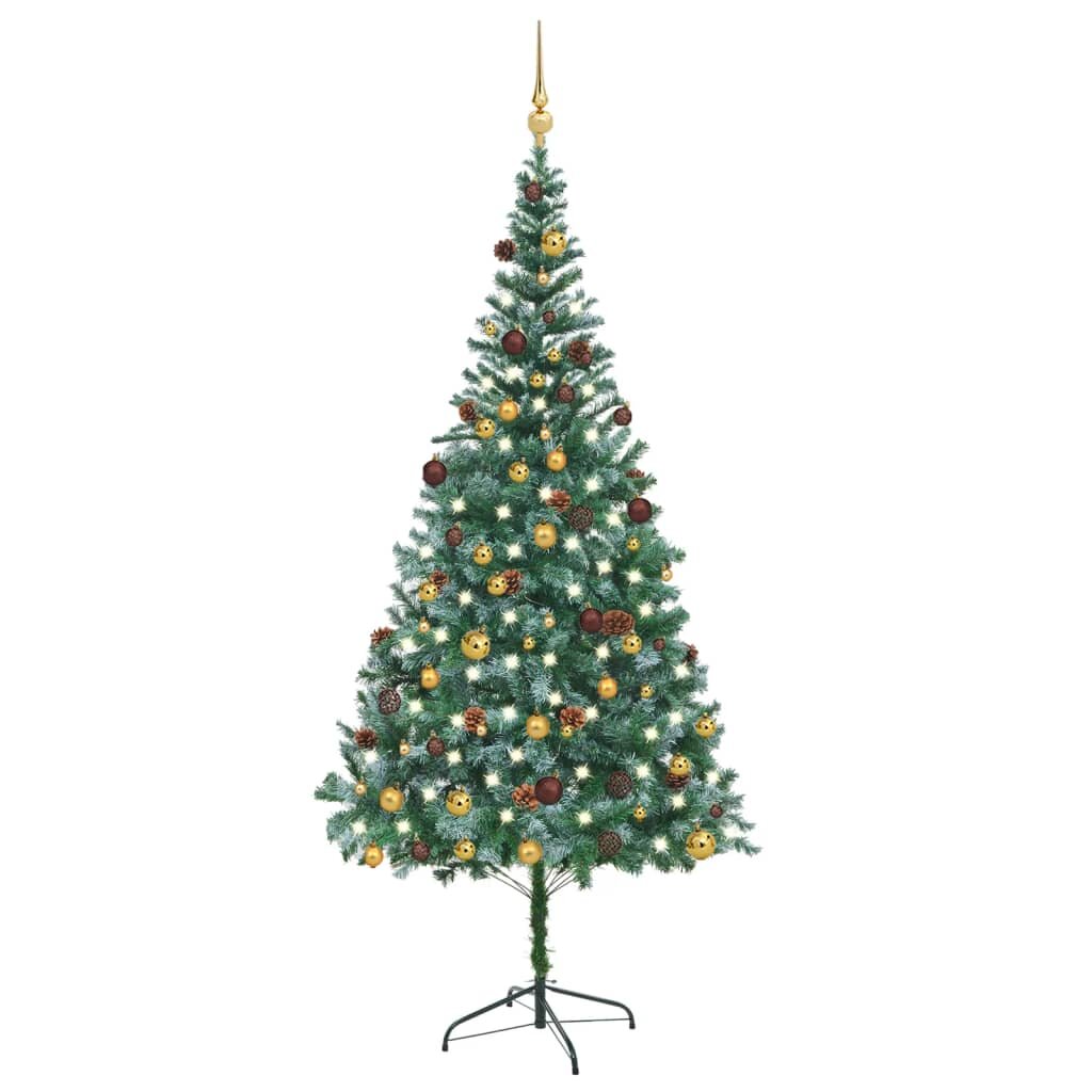 Künstlicher Weihnachtsbaum 210 cm Grün mit 150 LED-Leuchten, Kugeln und Ständer