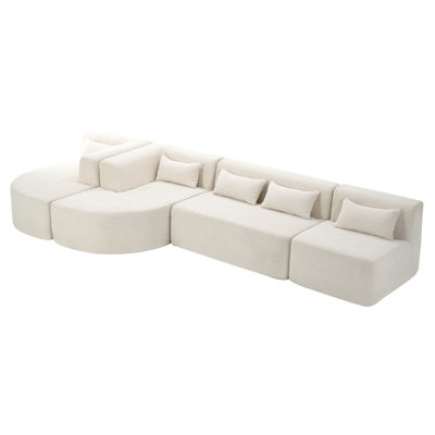 144" Upholstered Sofa Free-Combined Sofa Couch With Two Chaise Lounge And Five Back Pillows