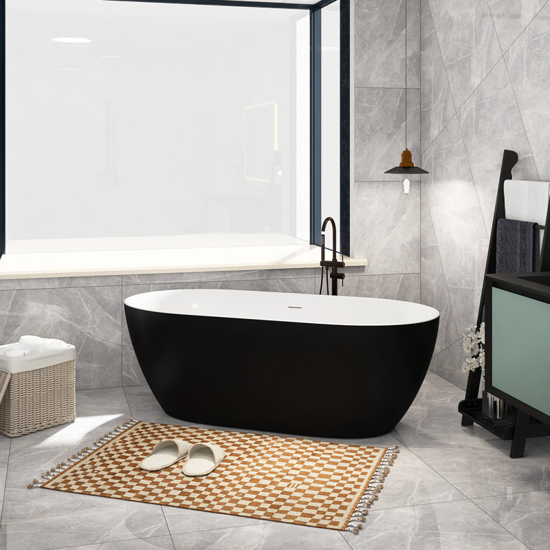 67'' x 29.5'' Freestanding Soaking Acrylic Bathtub, Black&White