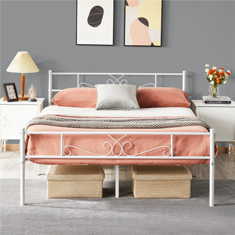 Graceful Scroll Platform Bed with Multiple Size and Color, Queen, White