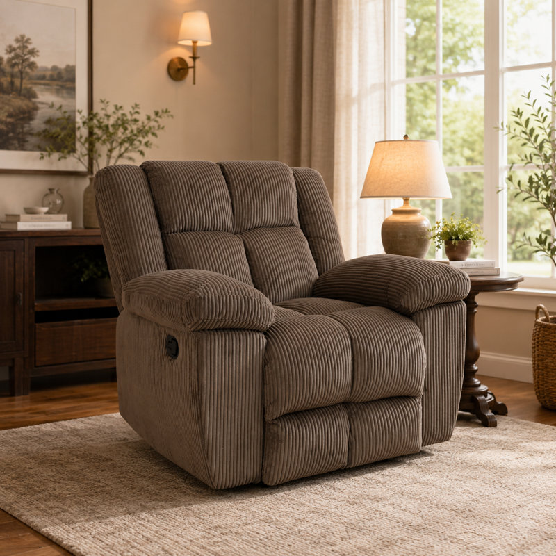 Fauteuil inclinable électrique moderne en tissu à rayures brun avec siège rembourré moelleux, dossier de soutien, revêtement doux et conception à siège unique confortable