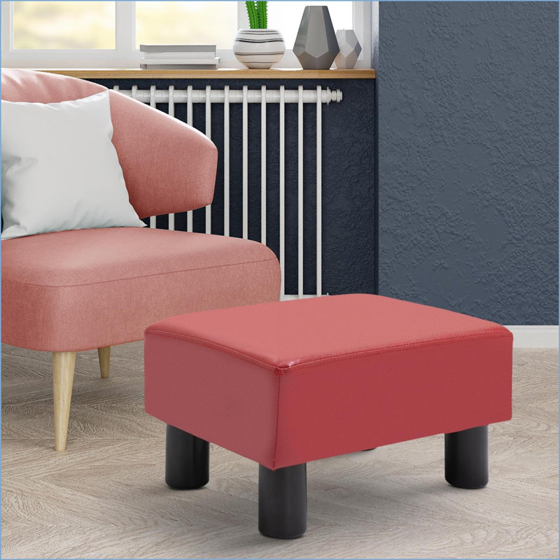 Repose-pieds repose-pieds, petit tabouret de pieds rectangulaire en similicuir rouge cramoisi avec siège rembourré en mousse | Léger | Facile à nettoyer
