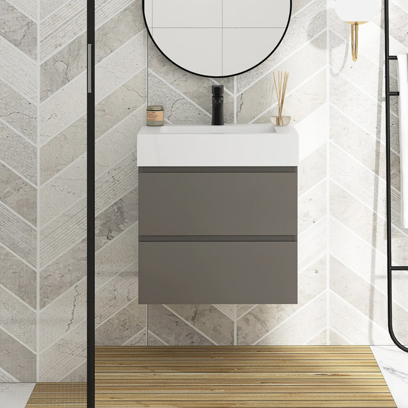 Meuble-lavabo mural simple Sherranda, gris, Blanc, H 25 po x l 24 po x P 18 po