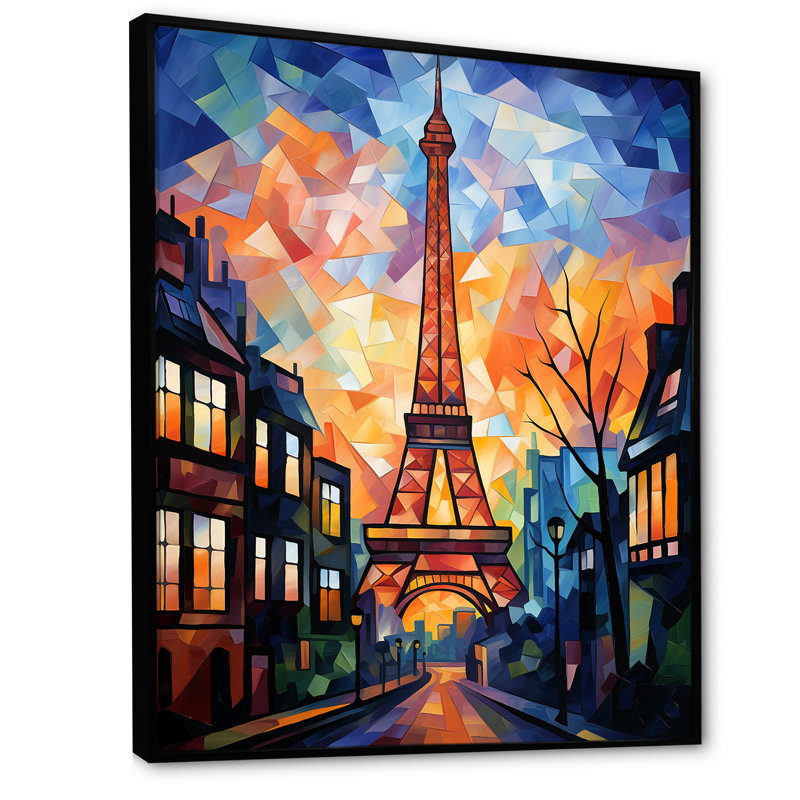 Cubic Paris Window View Elegant Sunset III - City Paris, art mural, H 20 po x l 12 po x P 1 po, Cadre flottant noir