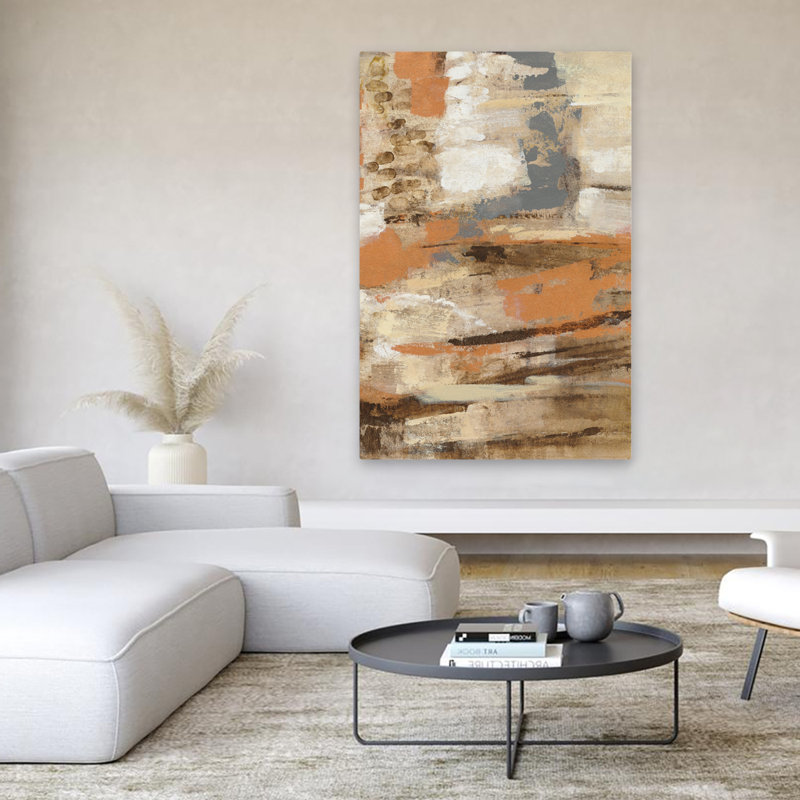 Cuivre et bois III - Abstrait beige brun crème, H 60 po x l 40 po