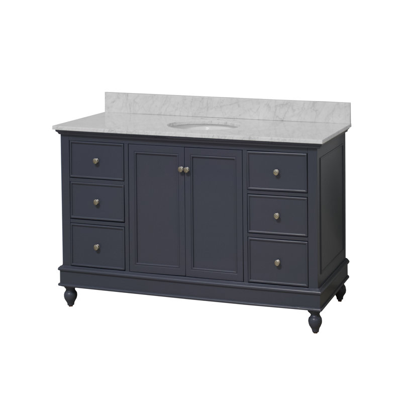 Ensemble de meuble-lavabo simple 60 po Ferdinand, Marbre de Carrare, Gris marine