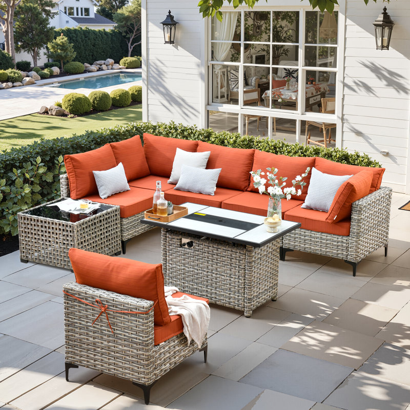 Ensemble de conversation modulaire extérieur réversible pour 6 personnes Emroy, Orange-rouge